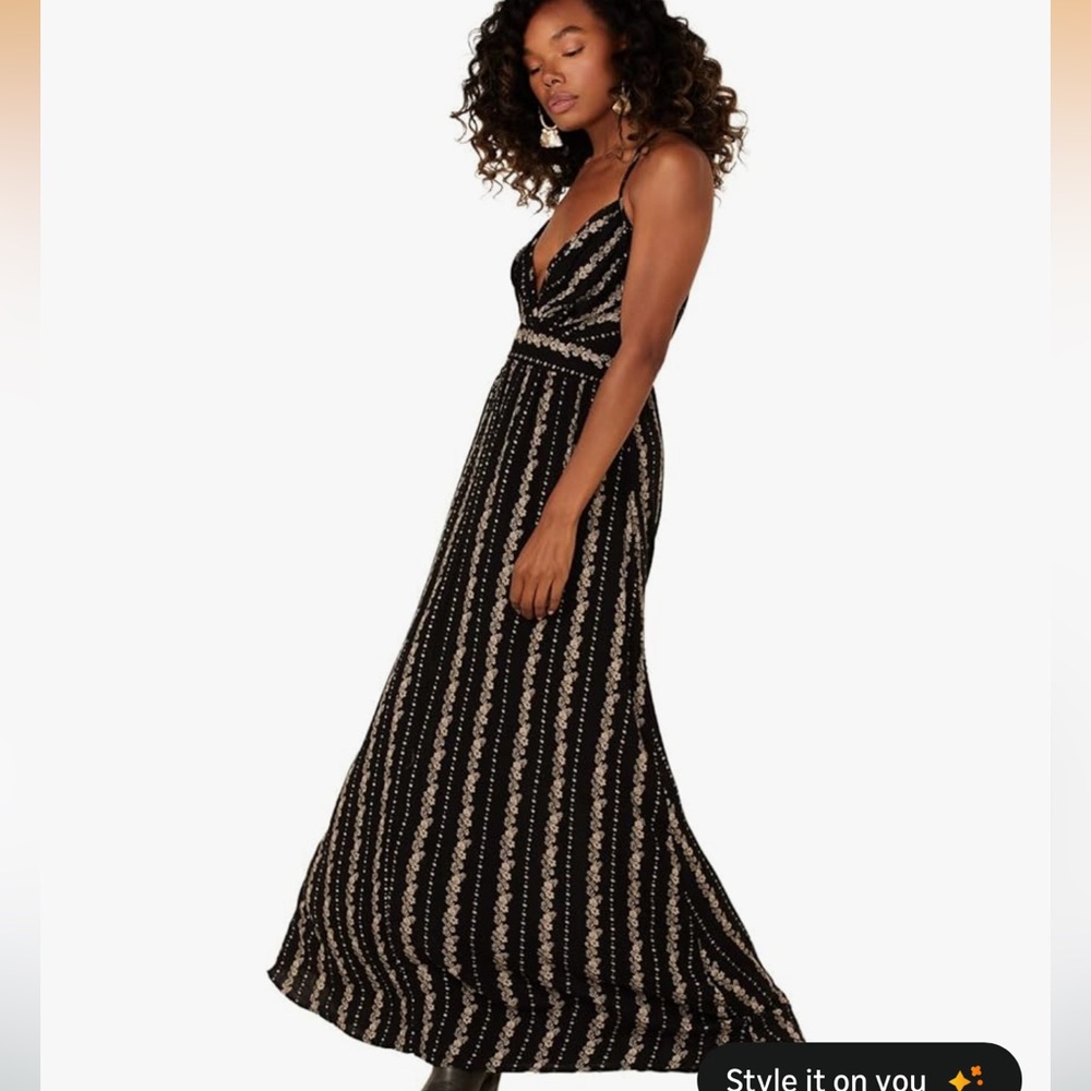 Angie Black Maxi Dress with Gold Stripes